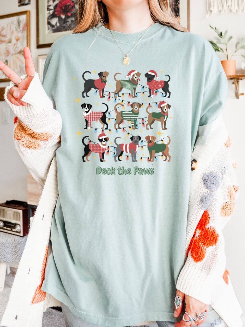 Deck the Paws Festive Dog Lovers T-Shirt Unisex Garment-Dyed Tee - Sydney So Sweet