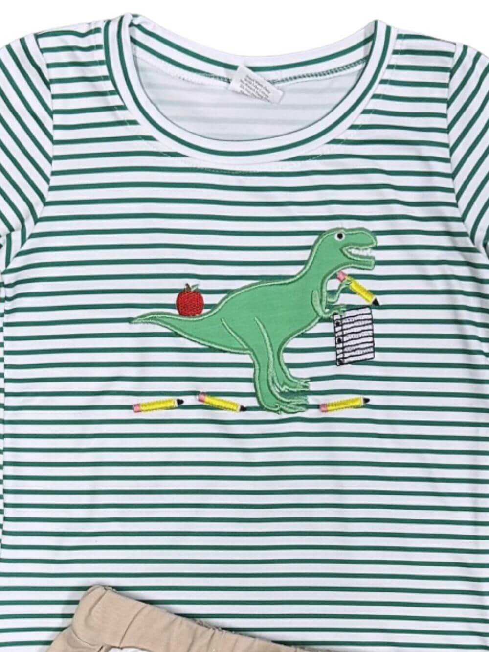 Dinosaur Boys Back to School T-Rex Top & Khaki Shorts Outfit - Sydney So Sweet