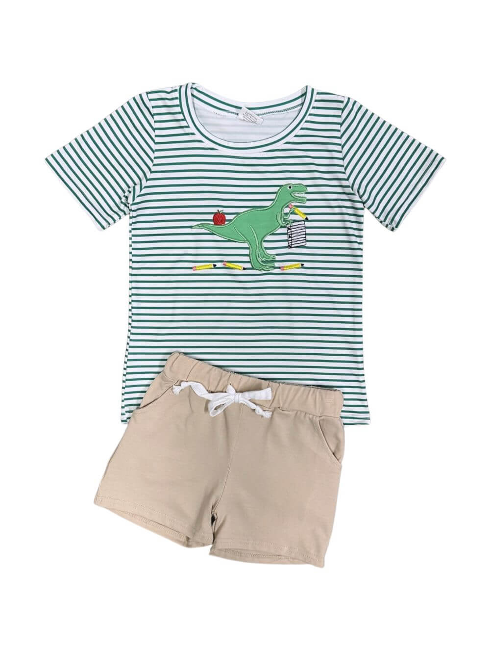 Dinosaur Boys Back to School T-Rex Top & Khaki Shorts Outfit - Sydney So Sweet