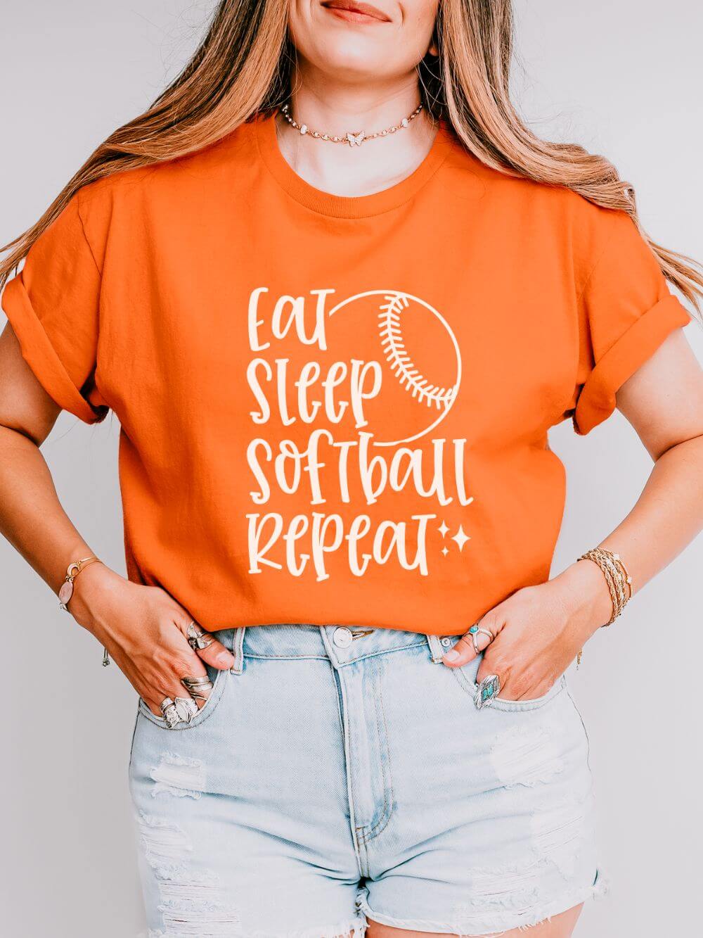 Eat Sleep Softball Repeat Graphic T-Shirt Cute Sports Mom Tee (12 Team Colors)