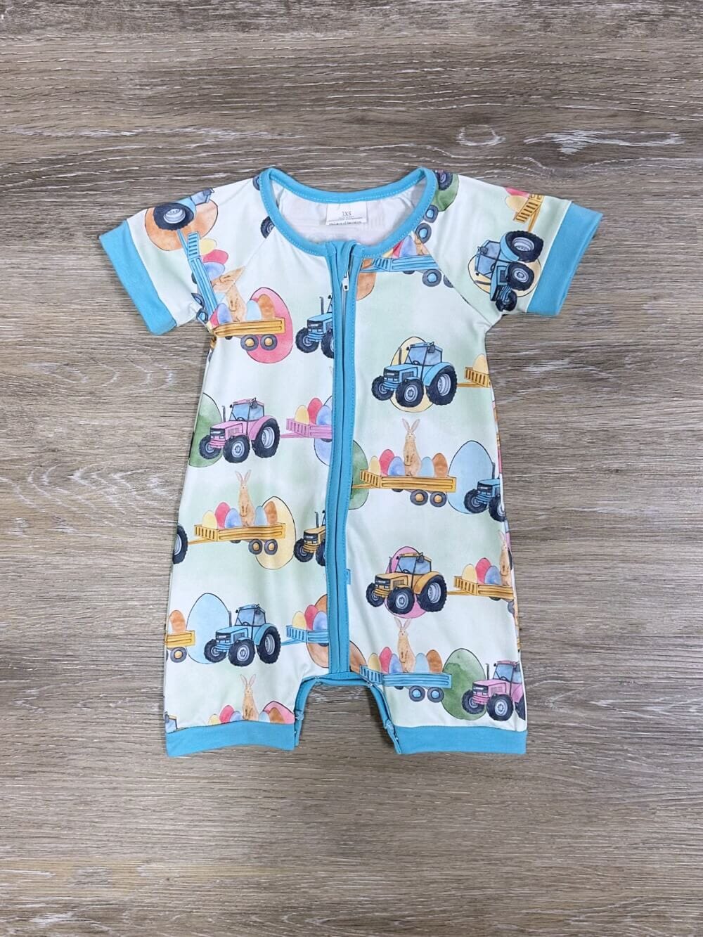 Egg Farm Boys Blue Trim Easter Romper - Sydney So Sweet