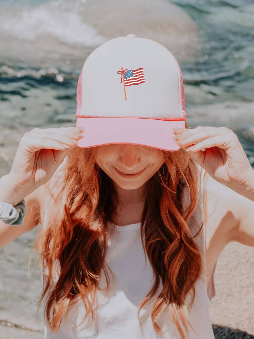 Patriotic Embroidered American Flag Foam Trucker Hat - Sydney So Sweet