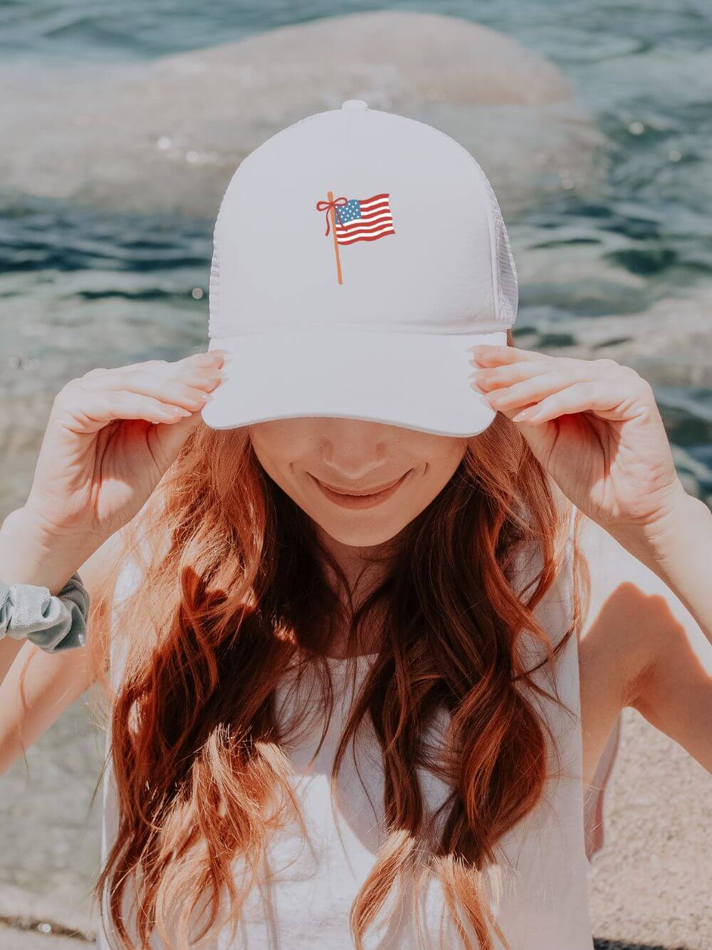 Patriotic Embroidered American Flag Foam Trucker Hat - Sydney So Sweet