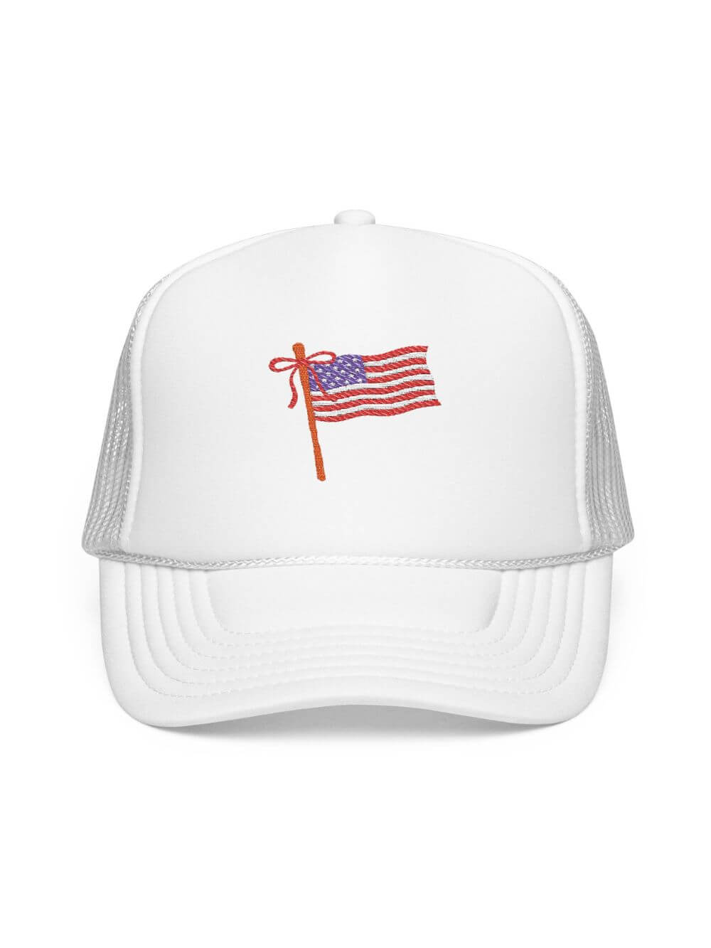 Patriotic Embroidered American Flag Foam Trucker Hat - Sydney So Sweet