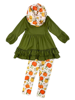 Fall Fun Green & Orange Girls Scarf Outfit - Sydney So Sweet