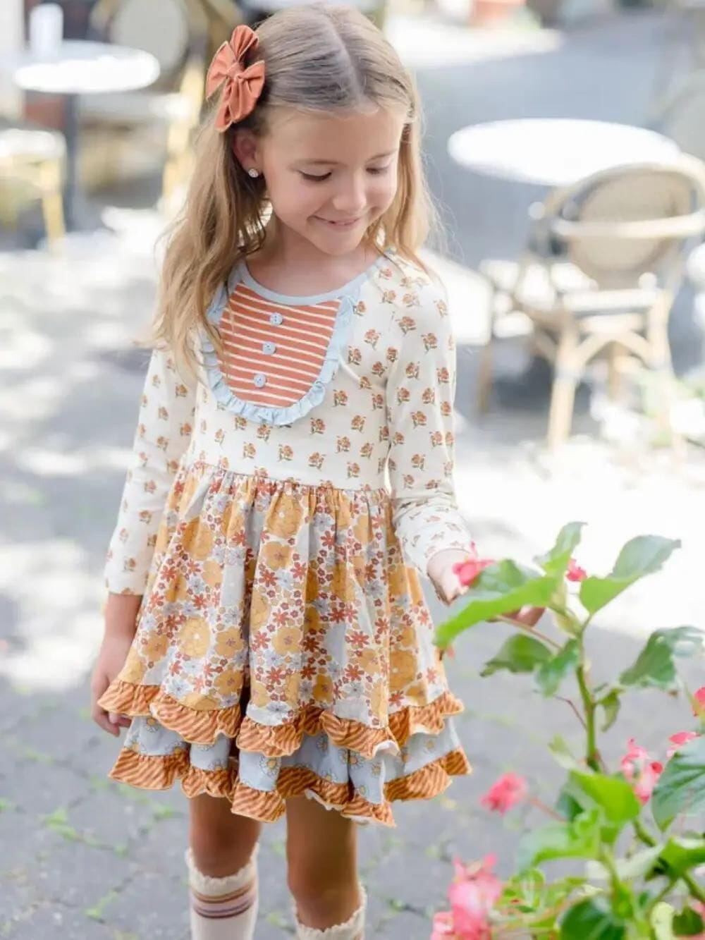Fall Feels Girls Long Sleeve Button Detail Dress - Sydney So Sweet