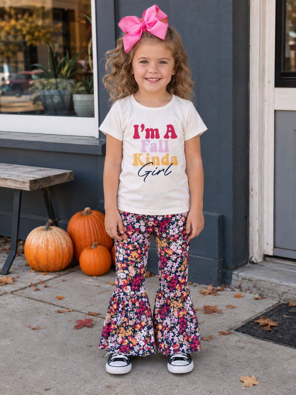 Fall Kinda Girl Floral Girls Bell Bottoms Outfit