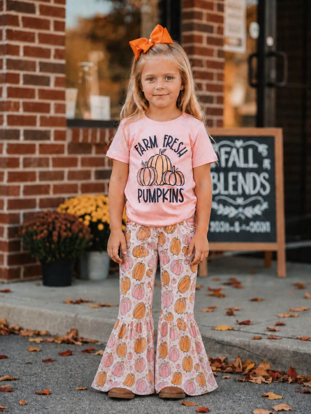 Farm Fresh Pumpkins Girls Pink Bell Bottoms Outfit