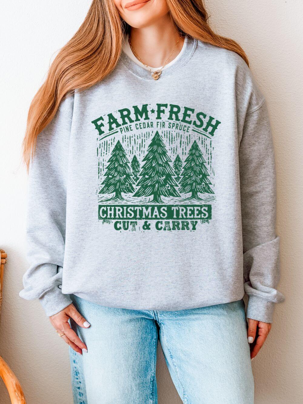 Farm Fresh Christmas Trees Green Heavy Blend Women's Crewneck Cozy Sweatshirt - Sydney So Sweet