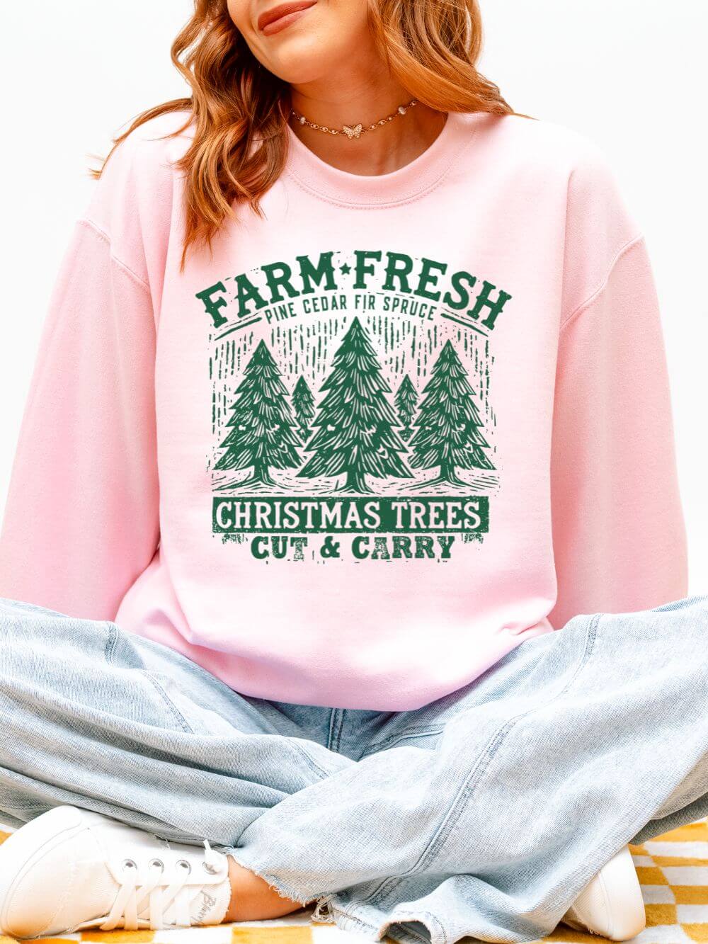 Farm Fresh Christmas Trees Green Heavy Blend Women's Crewneck Cozy Sweatshirt - Sydney So Sweet
