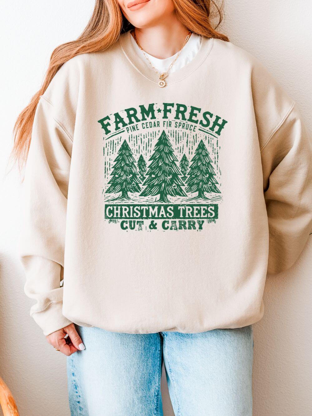 Farm Fresh Christmas Trees Green Heavy Blend Women's Crewneck Cozy Sweatshirt - Sydney So Sweet