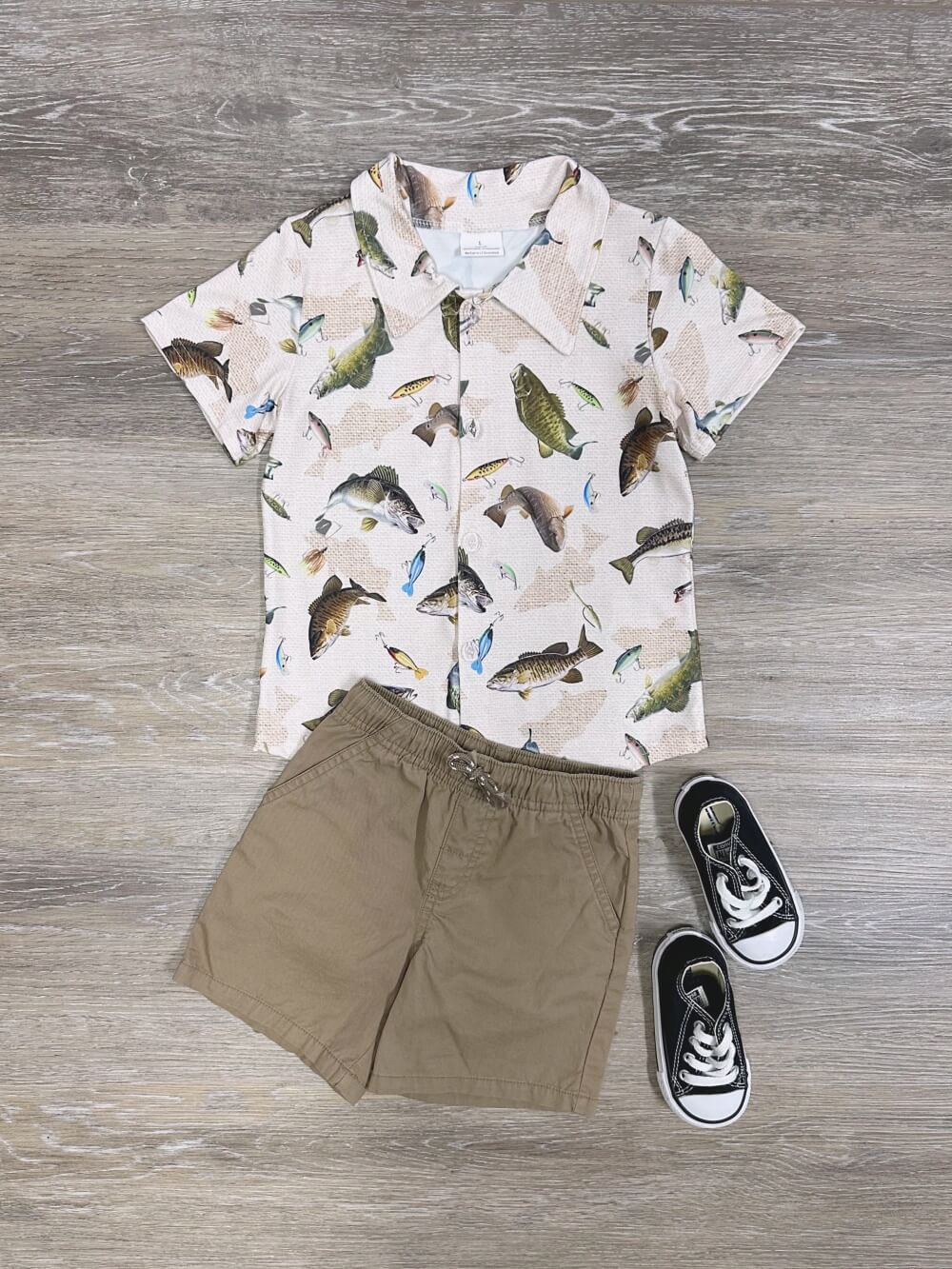 Fish Print Boys Short Sleeve Button Down Shirt - Sydney So Sweet