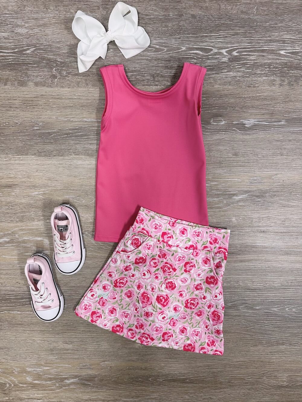 Floral Pop Girls Hot Pink Tank Top & Skort Yoga Set - Sydney So Sweet