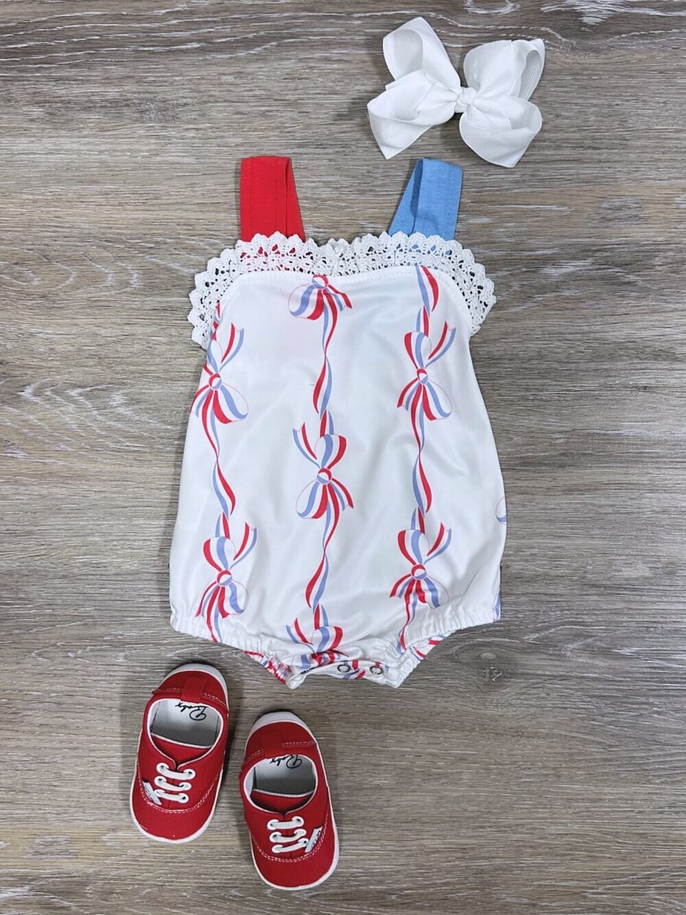 Freedom & Bows Girls Patriotic Baby Bubble Romper - Sydney So Sweet