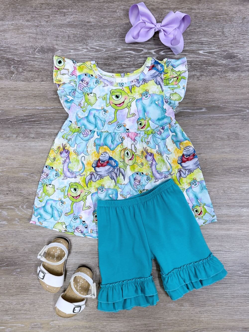Friendly Monsters Girls Ruffle Trim Shorts Outfit - Sydney So Sweet