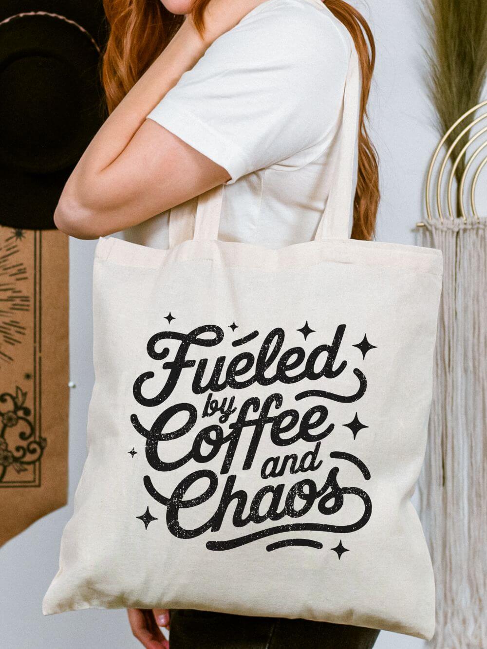 Fueled by Coffee and Chaos Cotton Canvas Market Tote Bag