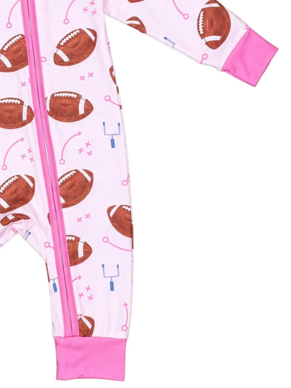 Game Day Football Girls Pink Zip Up Baby Romper