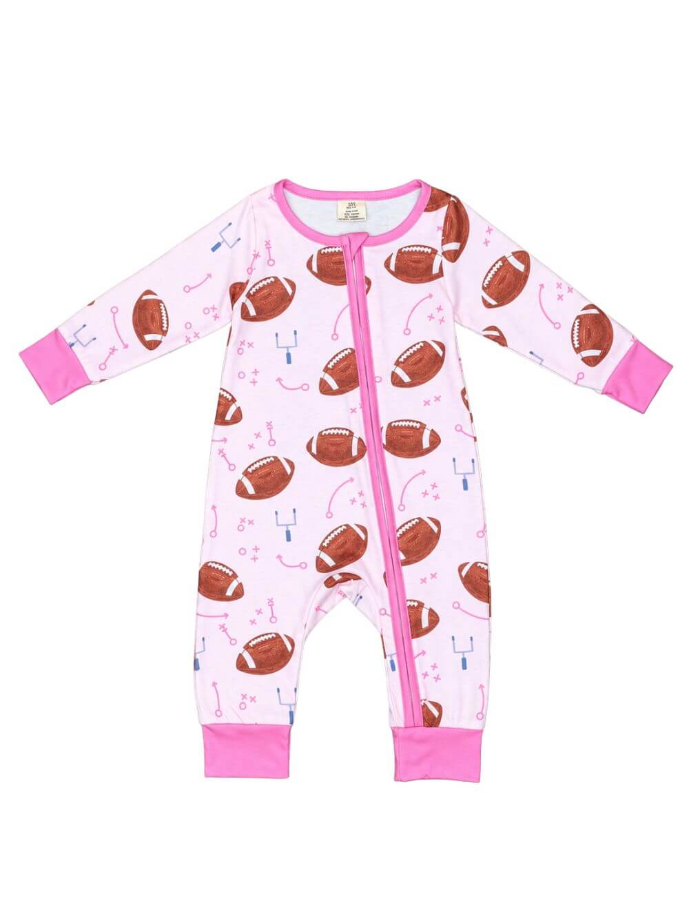 Game Day Football Girls Pink Zip Up Baby Romper