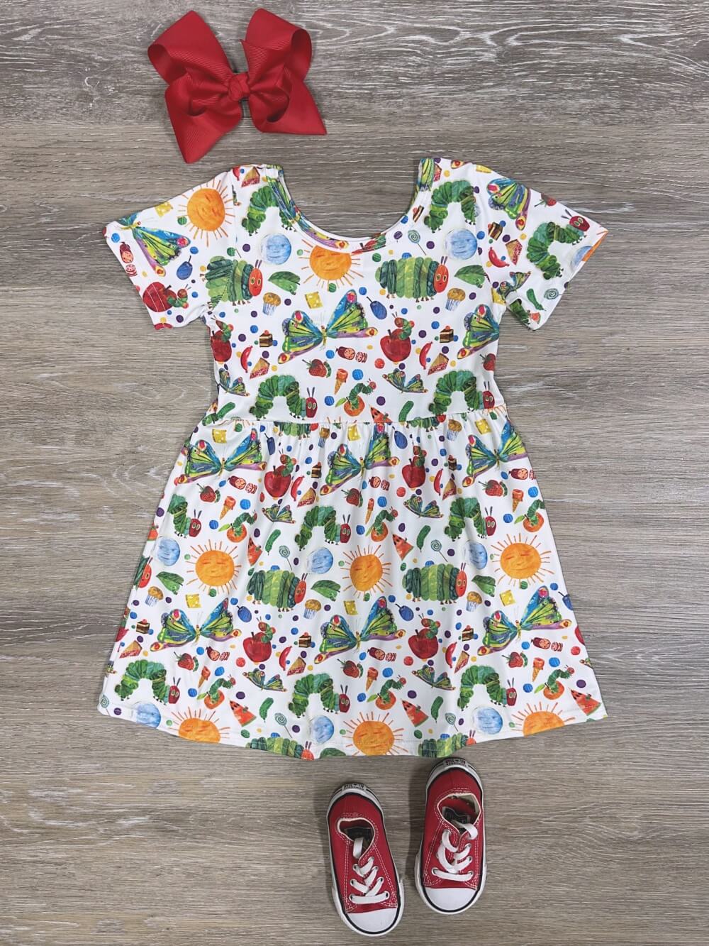 Garden Picnic Caterpillar Girls Short Sleeve Dress - Sydney So Sweet