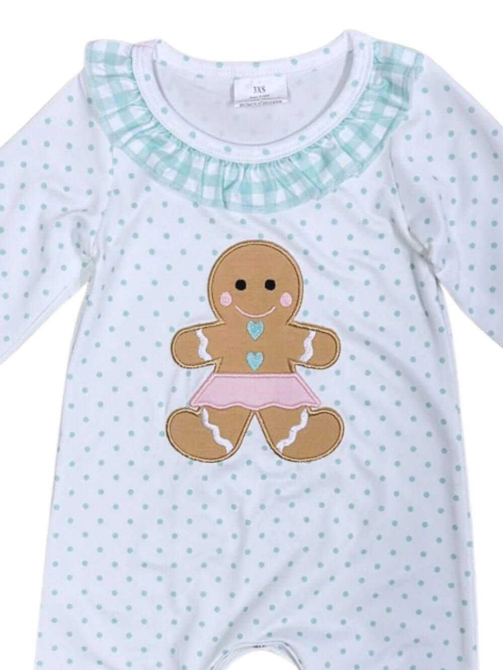 Gingerbread Ballerina Girls Polka Dot Christmas Baby Romper - Sydney So Sweet