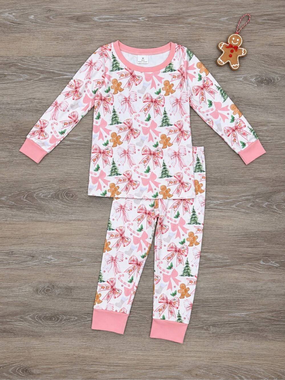 Gingerbread Coquette Christmas Bows Girls Lounge Set