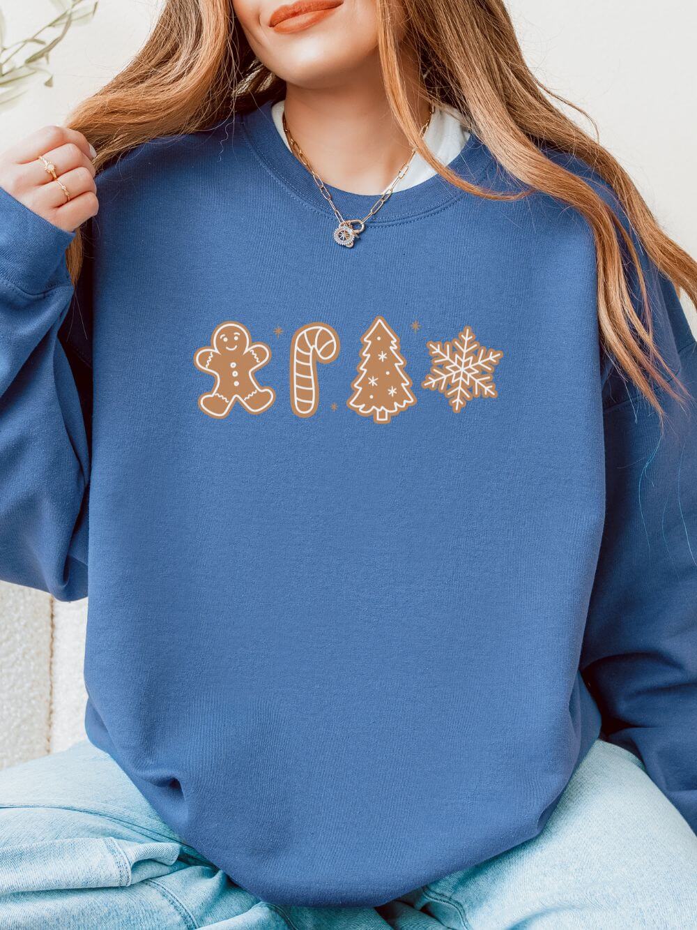 Gingerbread Cookies Heavy Blend Women's Crewneck Embroidered Christmas Holiday Sweatshirt - Sydney So Sweet