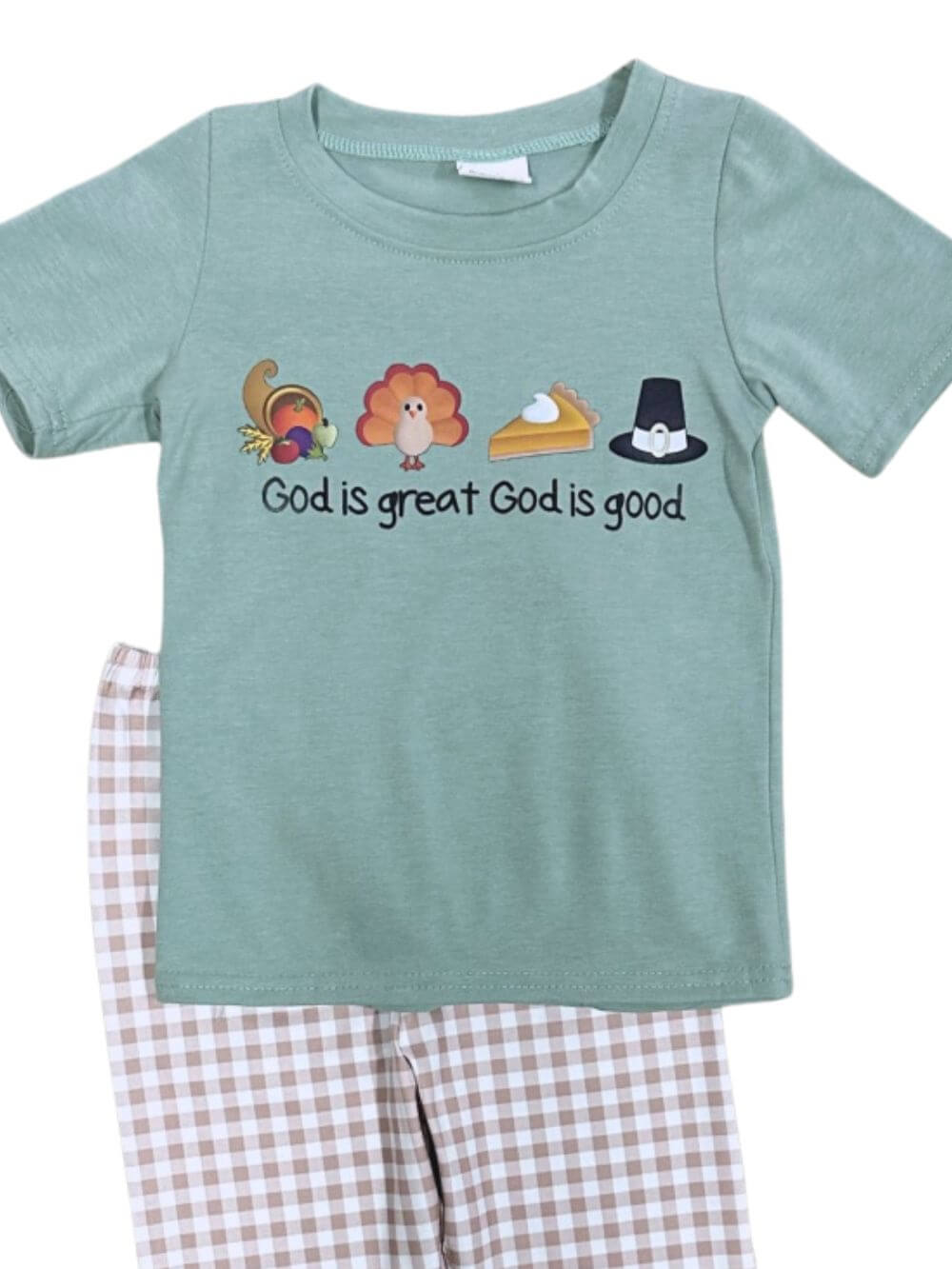 God is Great Boys & Baby Gingham Plaid Pants Outfit - Sydney So Sweet