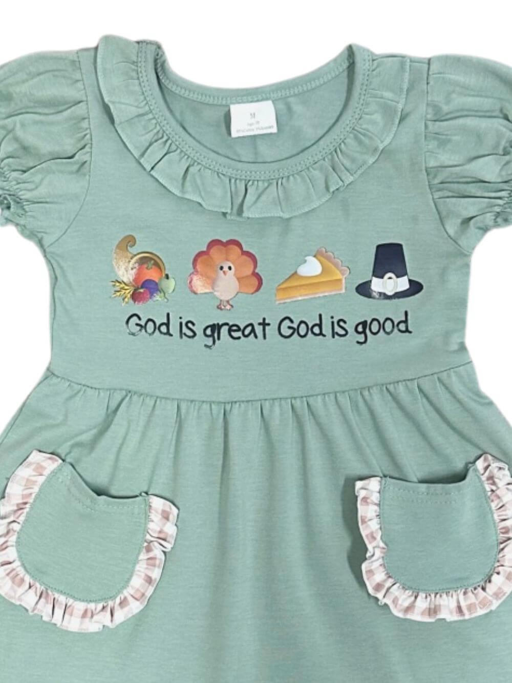 God is Great Girls & Baby Puff Sleeve Thanksgiving Dress - Sydney So Sweet