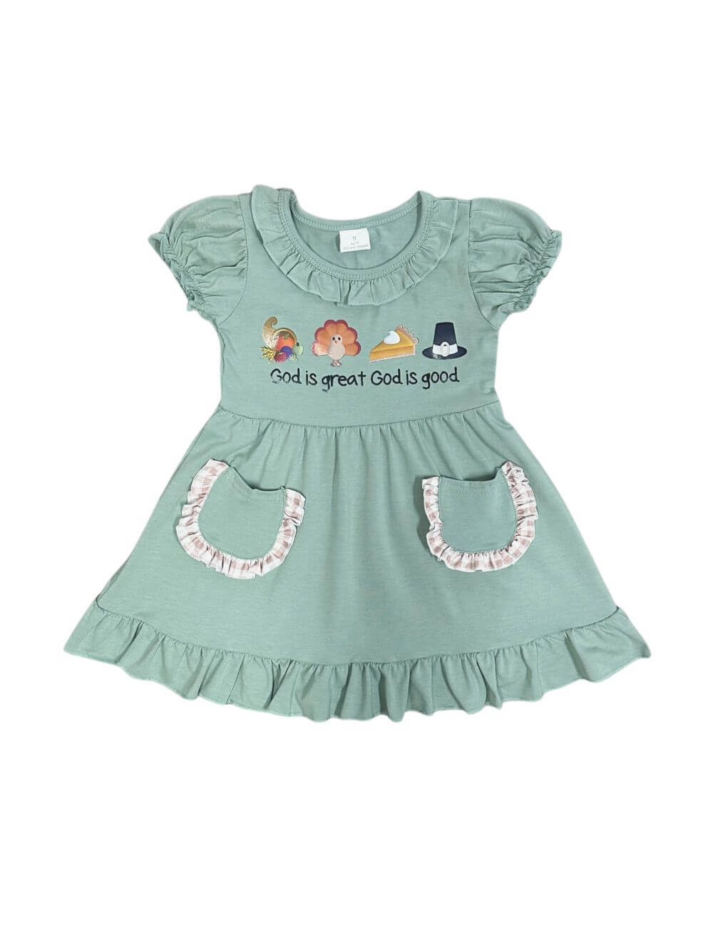 God is Great Girls & Baby Puff Sleeve Thanksgiving Dress - Sydney So Sweet
