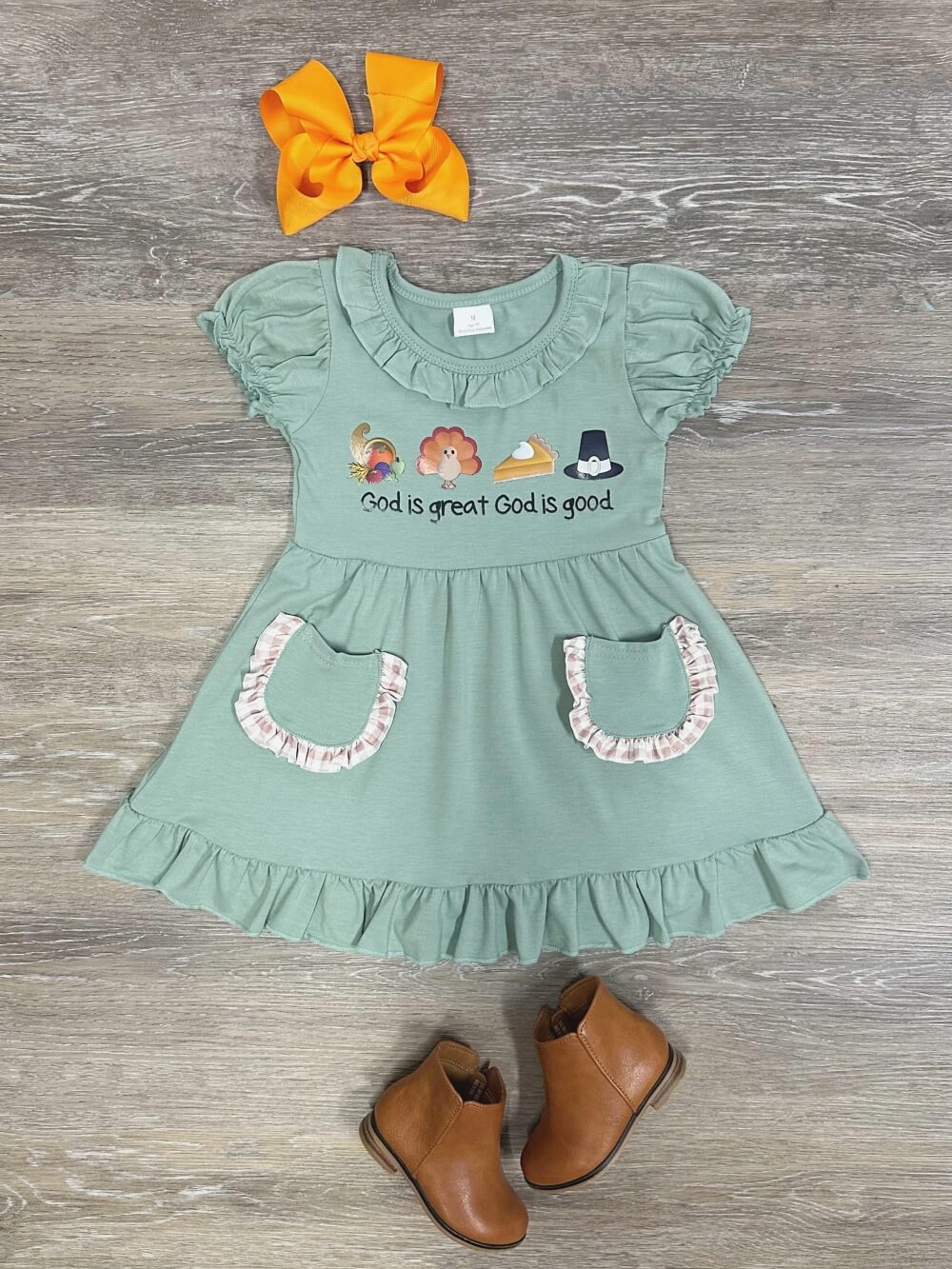 God is Great Girls & Baby Puff Sleeve Thanksgiving Dress - Sydney So Sweet