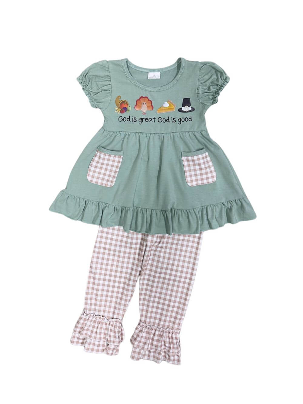 God is Great Girls Puff Sleeve Thanksgiving Outfit - Sydney So Sweet