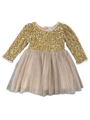 Gold Sequin Velvet & Chiffon Girls Special Occasion Tutu Dress - Sydney So Sweet