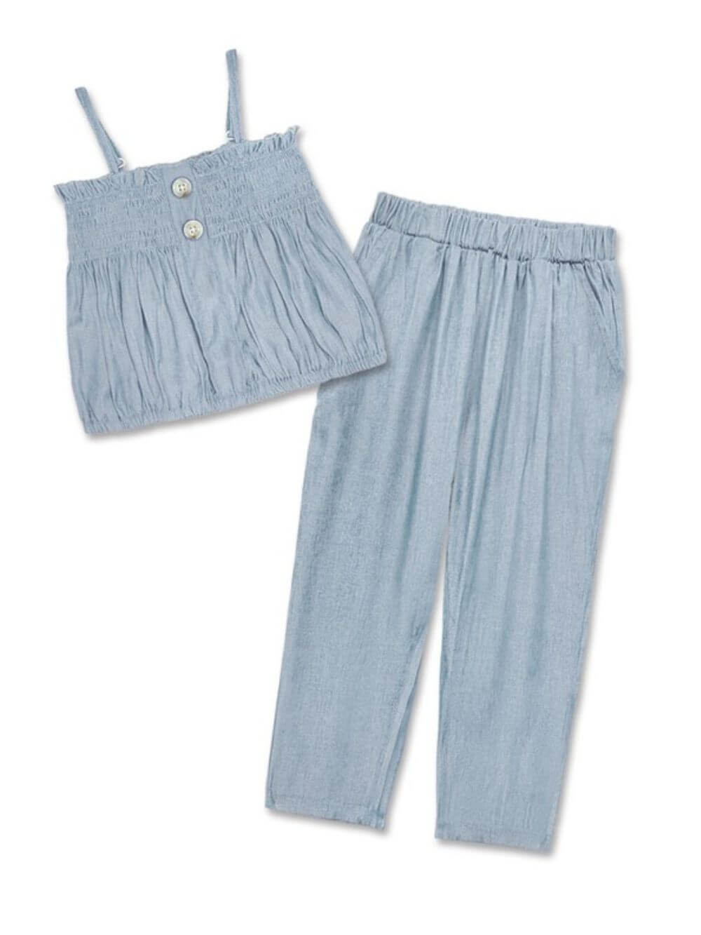 Gray Soft Chambray Two-Piece Girls Set - Sydney So Sweet