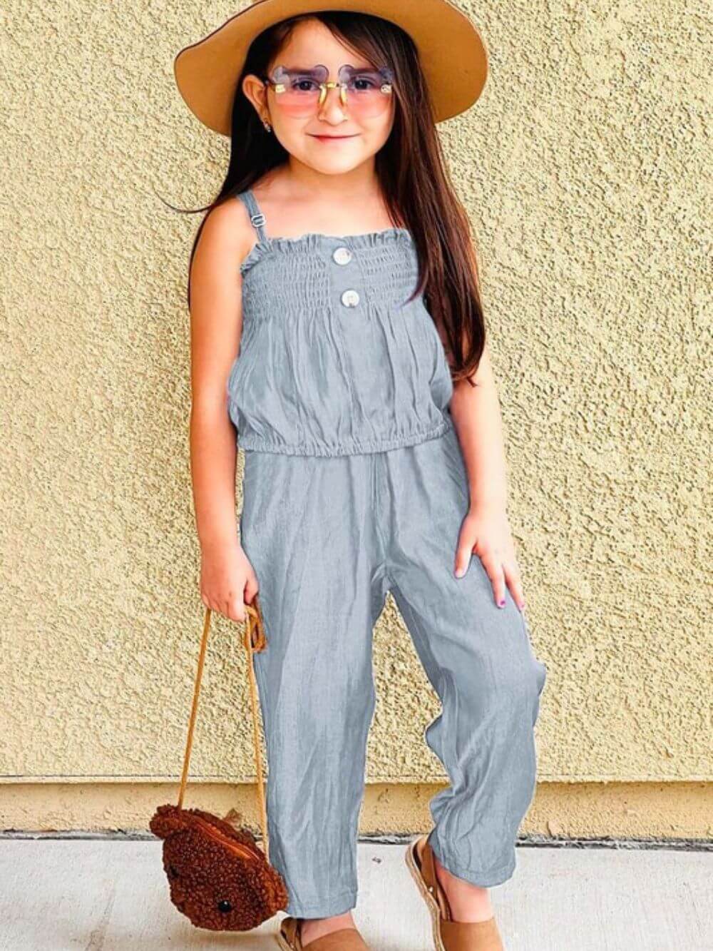 Gray Soft Chambray Two-Piece Girls Set - Sydney So Sweet