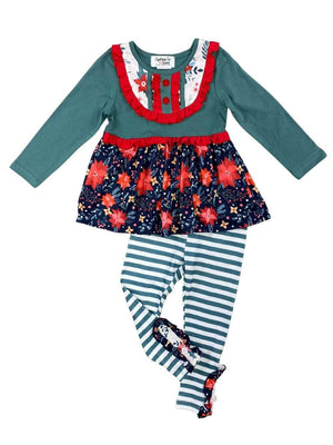 Happiest Holidays Floral & Stripe Ruffle Girls Outfit - Sydney So Sweet