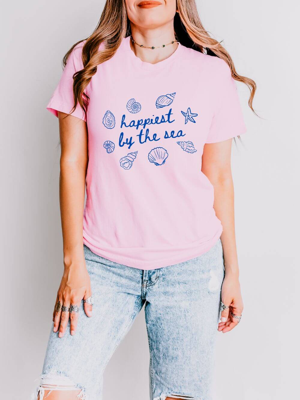 Happiest by the Sea Tee Women's Graphic Nautical Shells Beach T‑Shirt