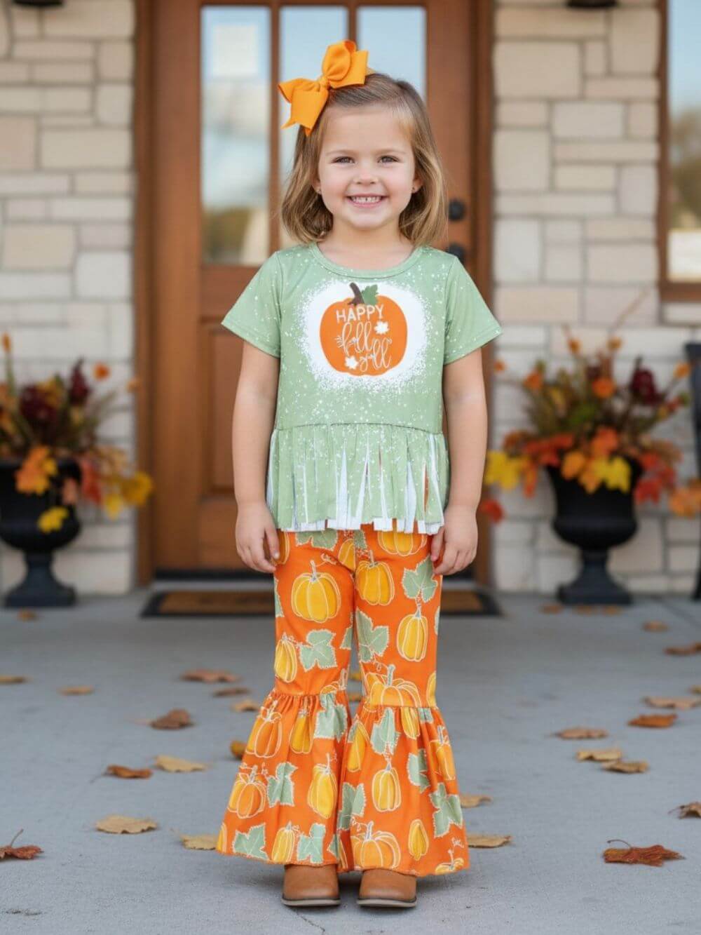 Happy Fall Y'all Pumpkin Girls Bell Bottoms Outfit