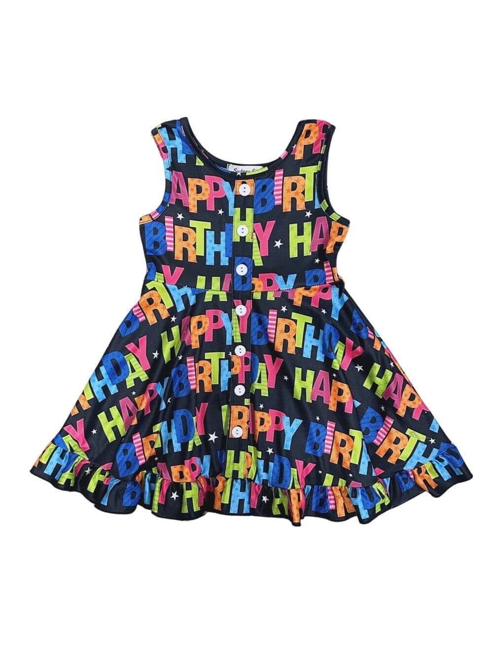 Happy Happy Birthday Rainbow Black Tank Girls Skater Dress - Sydney So Sweet