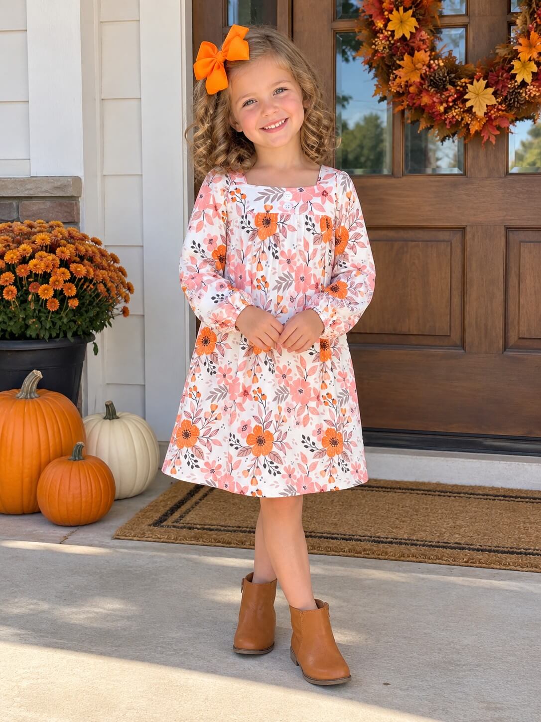 Harvest Poppies Girls Floral Fall Dress