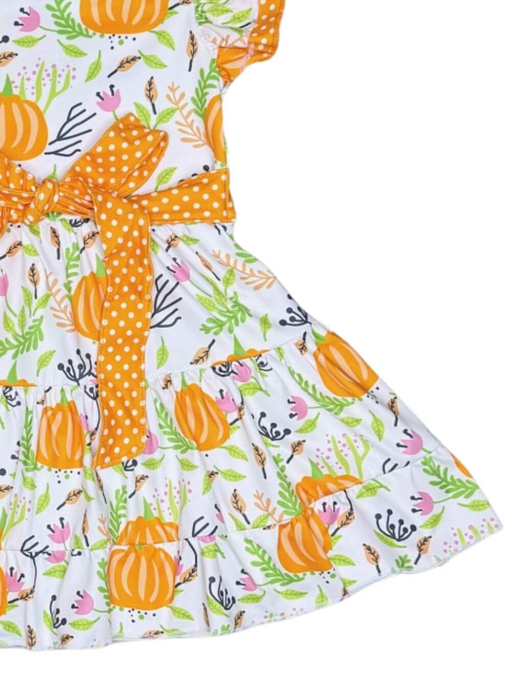 Harvest Pumpkin Girls Tie Belt Twirl Dress