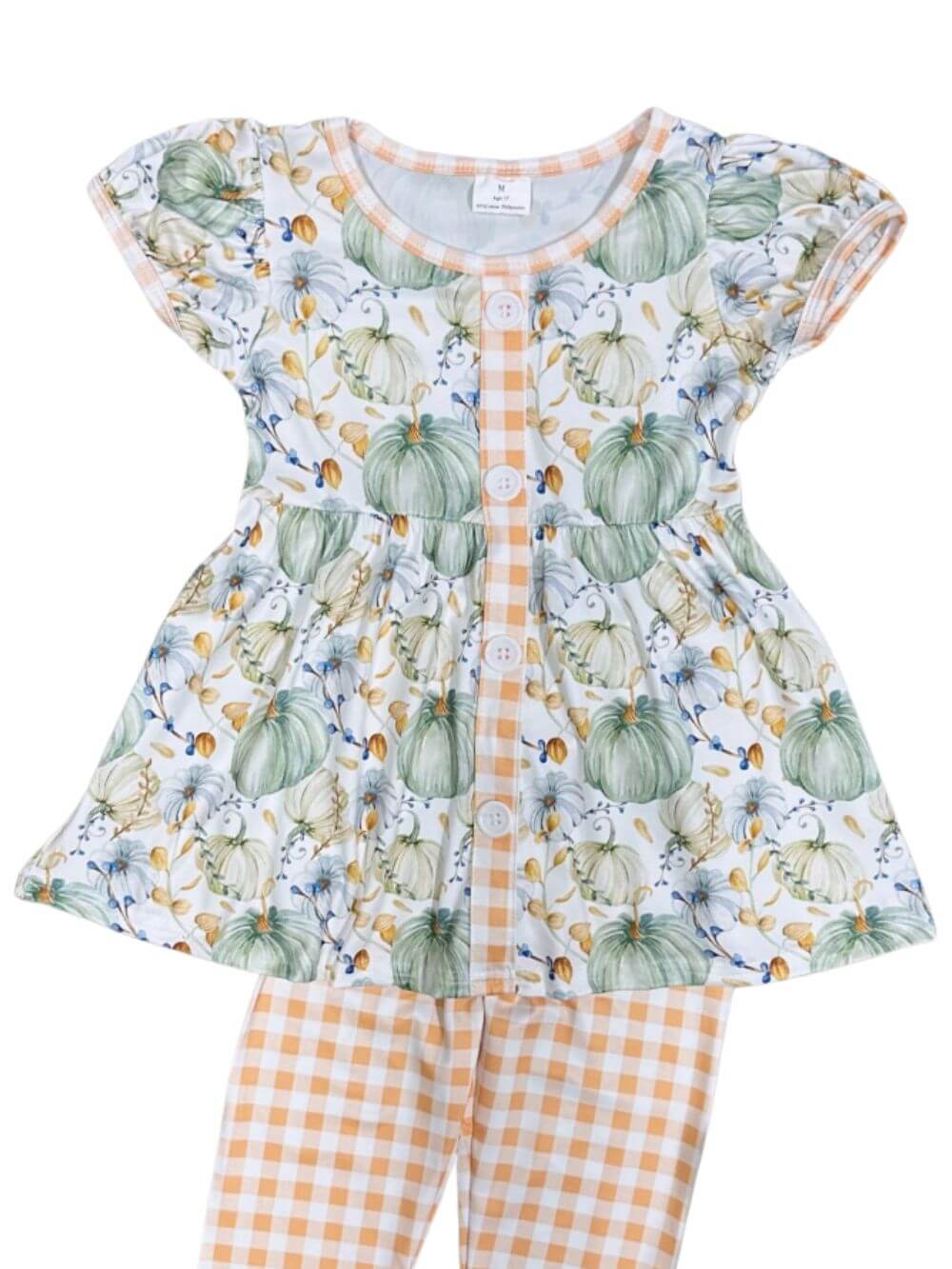 Harvest Pumpkin Girls Tunic & Gingham Leggings Outfit - Sydney So Sweet