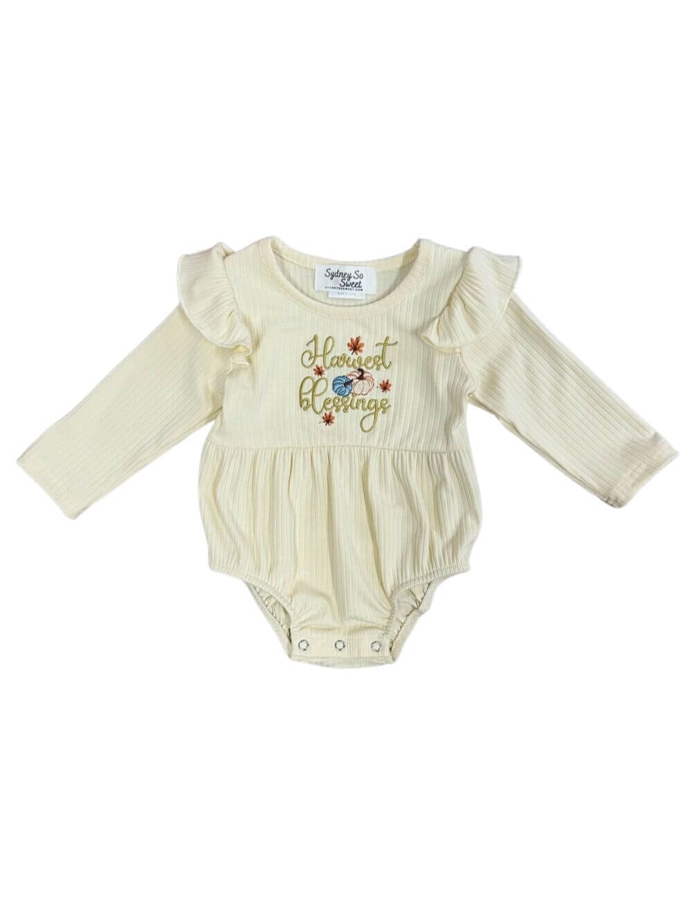 Harvest Blessings Ruffle Trim Girls Long Sleeve Romper - Sydney So Sweet