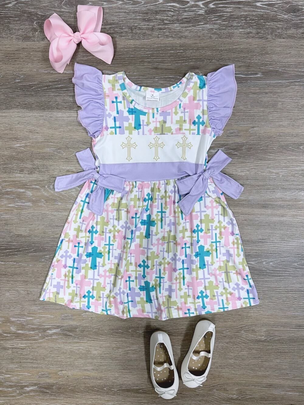 He Lives Girls Purple Ruffle & Bow Easter Cross Dress - Sydney So Sweet