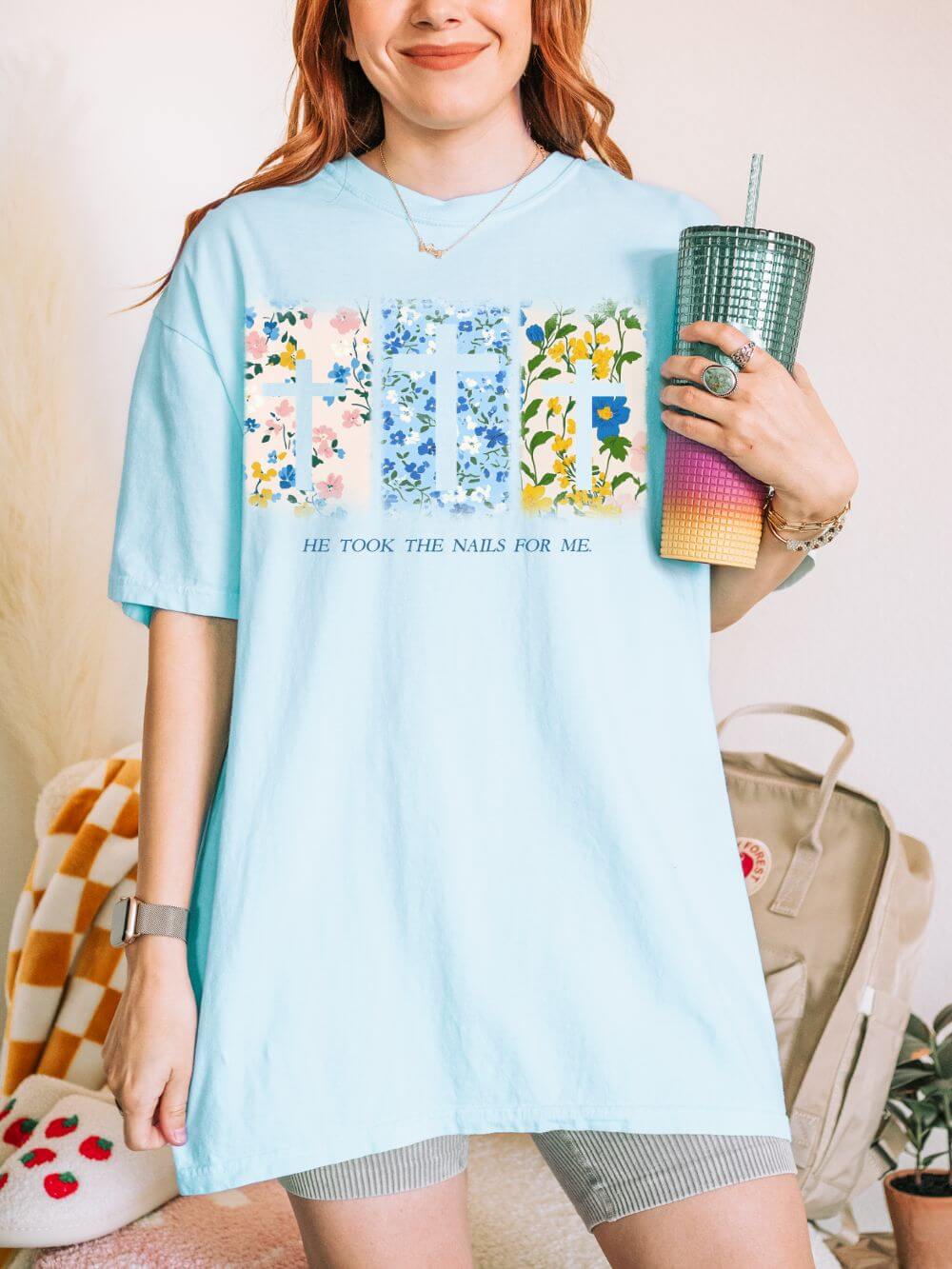 He Took the Nails for Me Floral Hope T-Shirt Christian Graphic Unisex Easter Tee