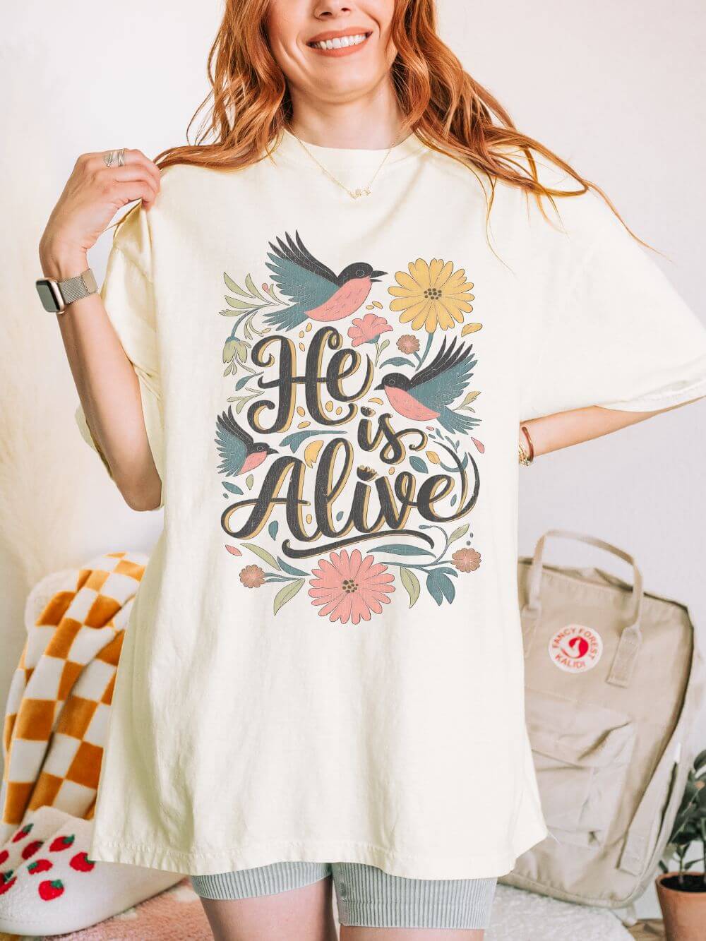 He Is Alive Birds & Floral Easter Unisex Graphic T‑Shirt Distressed Christian Tee