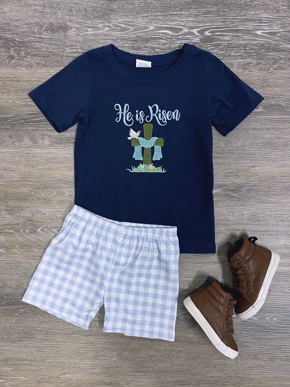 He is Alive Blue Plaid Boys Easter Shorts Outfit - Sydney So Sweet