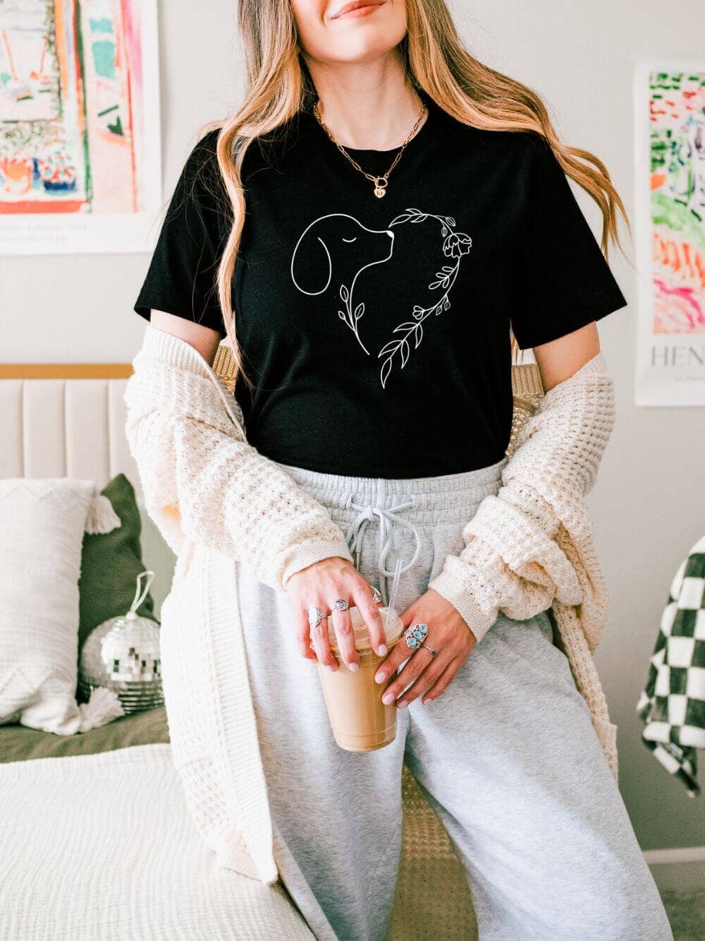 Heart Dog Line Drawing Dog Mom Valentine's Day Short Sleeve Graphic T-Shirt - Sydney So Sweet