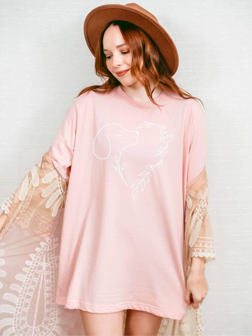 Heart Dog Line Drawing Dog Mom Valentine's Day Short Sleeve Graphic T-Shirt - Sydney So Sweet