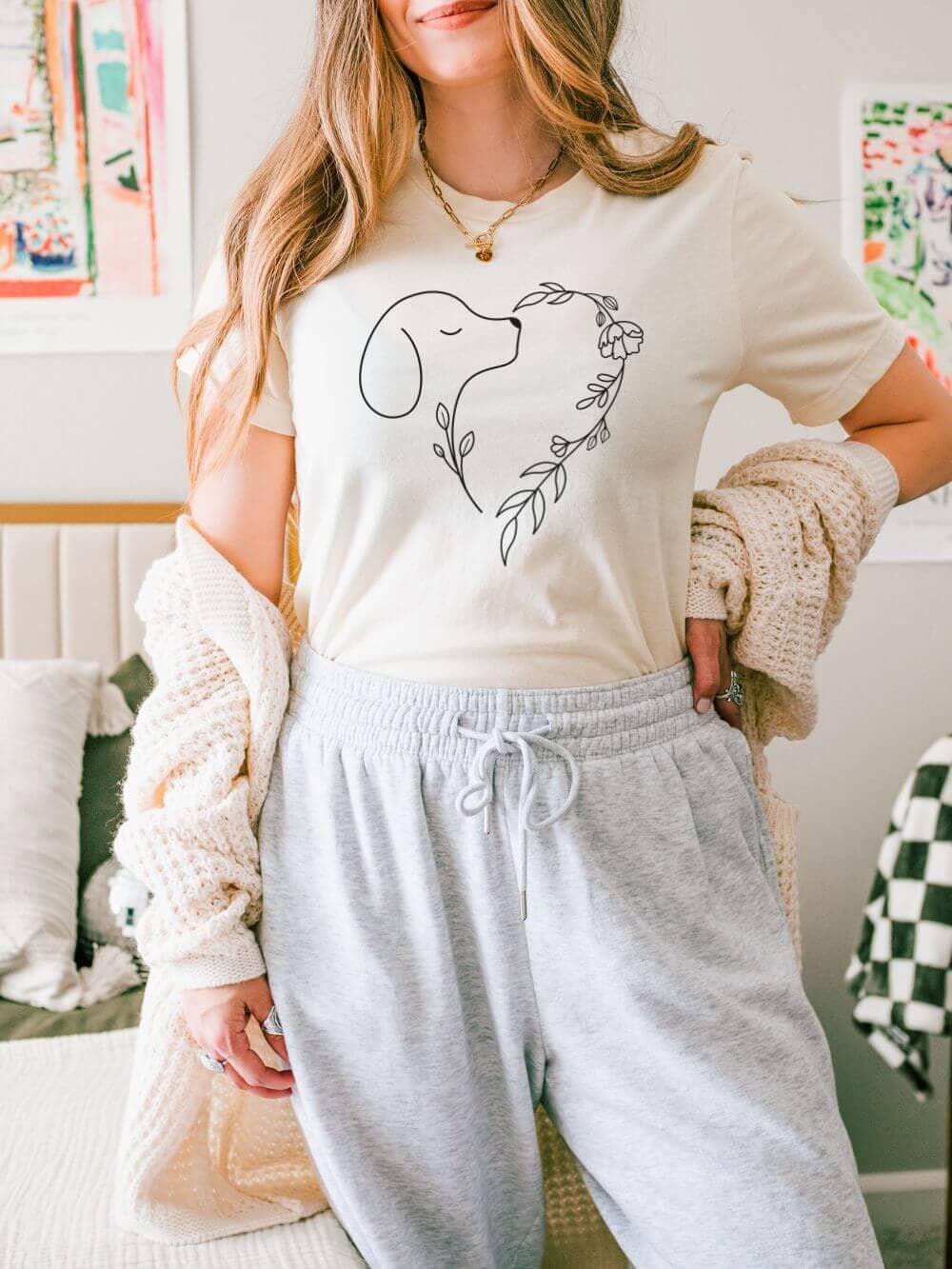 Heart Dog Line Drawing Dog Mom Valentine's Day Short Sleeve Graphic T-Shirt - Sydney So Sweet