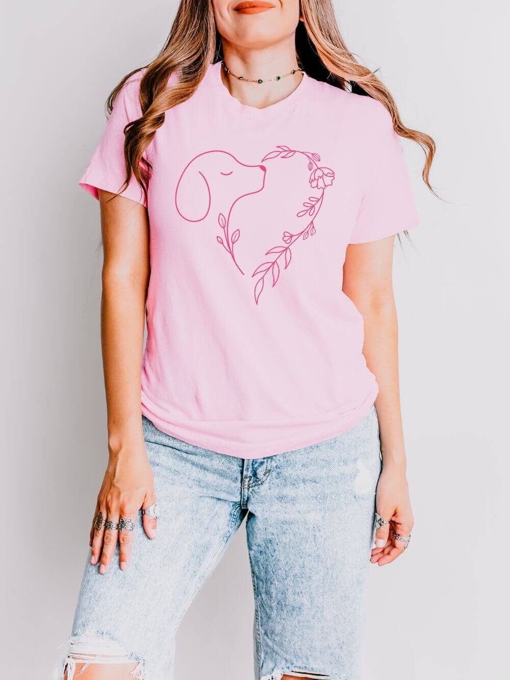 Heart Dog Line Drawing Dog Mom Valentine's Day Short Sleeve Graphic T-Shirt - Sydney So Sweet